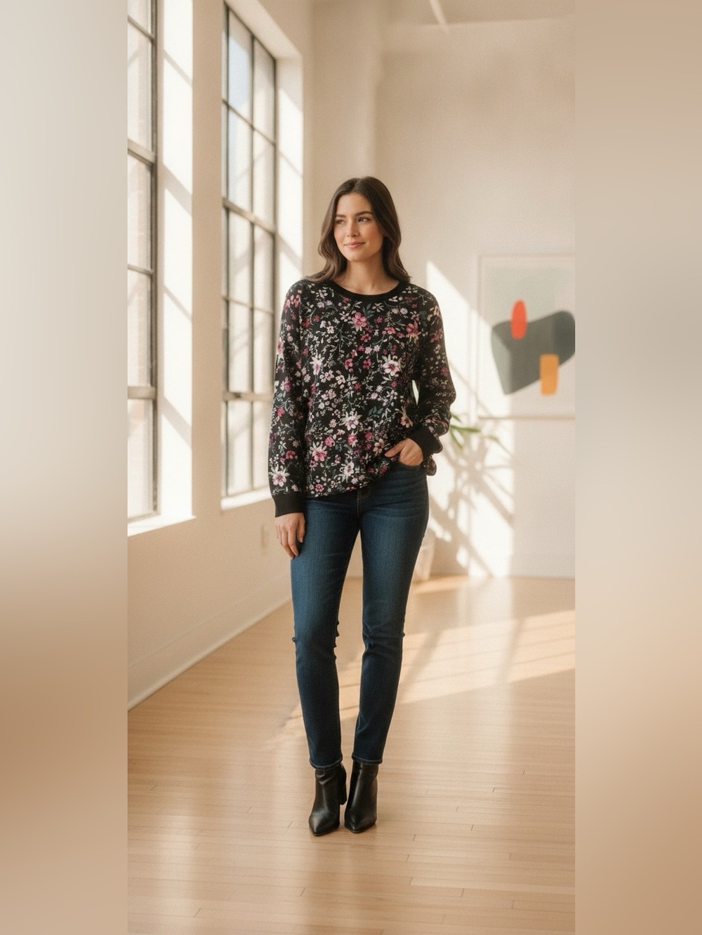 Penningtons In Every Story Black Floral Long Sleeve Sweater size 5x